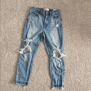 Abercrombie & Fitch Light Blue Ripped Cropped Jeans